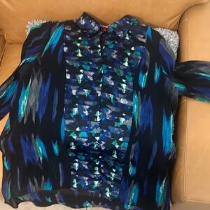 Blue and Teal Ruffle Front Blouse